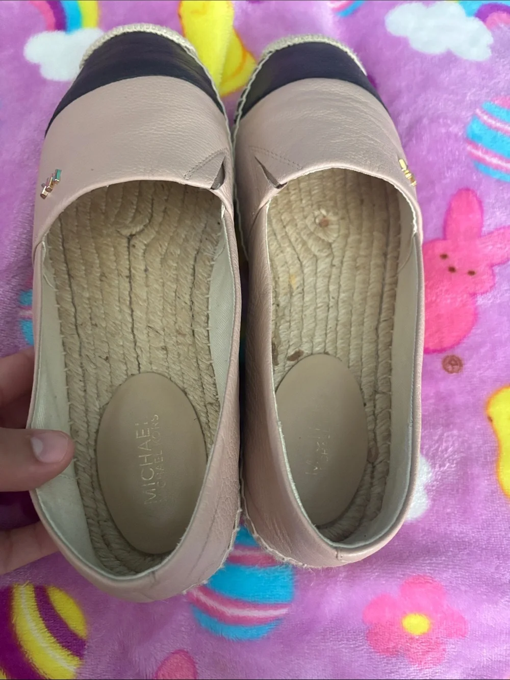 Michael Kors Blush Pink and Black Leather Espadrille Flats